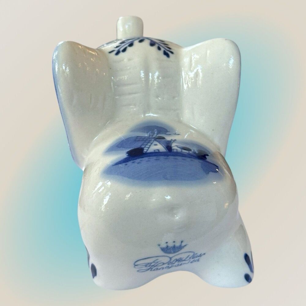 Aruba Souvenir Delft Blue Handpainted Ceramic Elephant Floral & Windmill Pattern - Picture 6 of 9